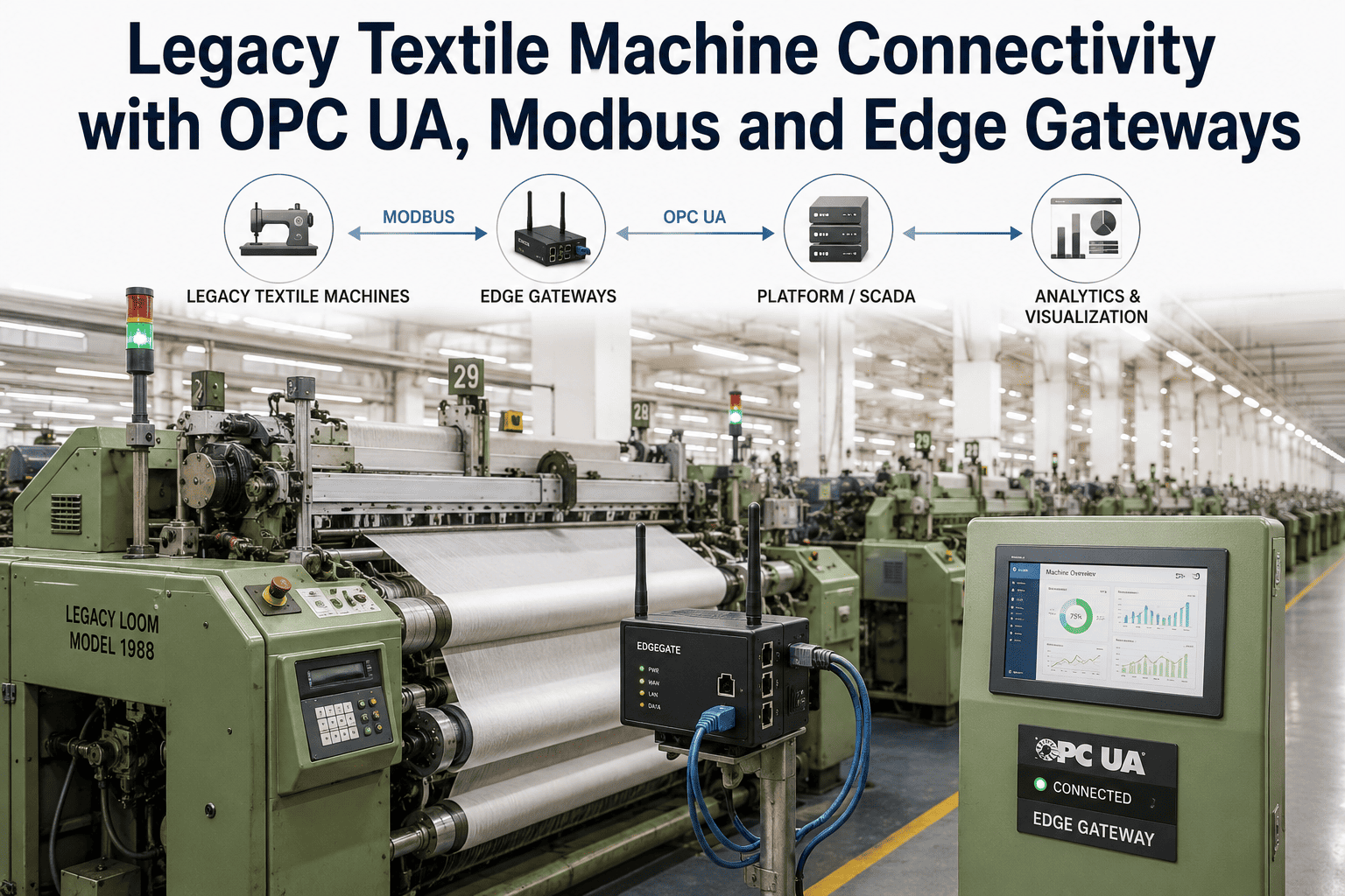 Legacy Textile Machine Connectivity via Modbus RS-485, IO-Link, and OPC UA Edge Gateway