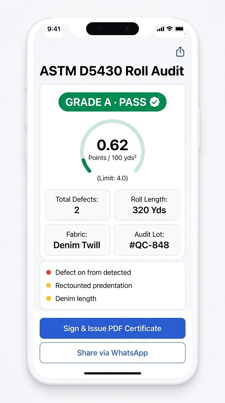 Step 3: ASTM D5430 Roll Audit Certificate on iPhone