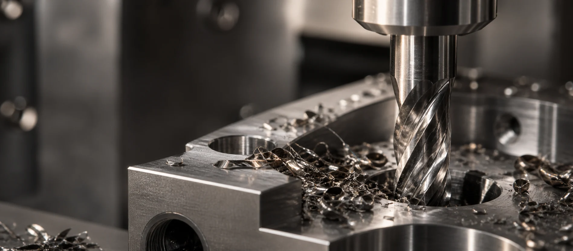 Precision end mill machining a metal component